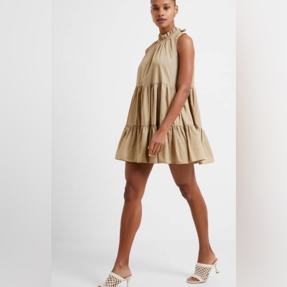 NWT French Connection Rhodes Poplin Tiered, Sleeveless Mini Sundress, Size XS